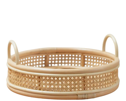 Rotan Dienblad | Rond Dienblad NEIRA Handgemaakt Beige Decoratief Dienblad Ø40 cm