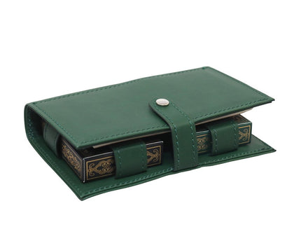 2 pokerspellen met pen en lakens in een lederen groene carpin faux