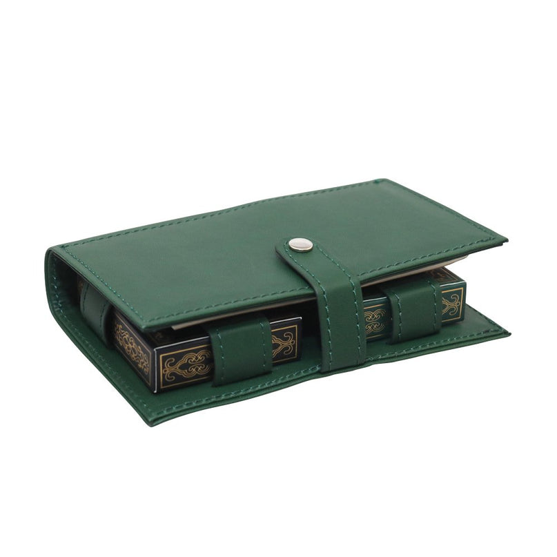 2 pokerspellen met pen en lakens in een lederen groene carpin faux