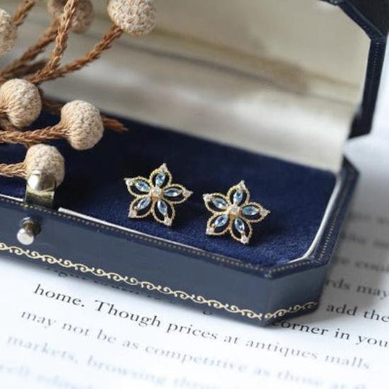 Bauhinia-Sky Blue Topaz Flower Ear studs