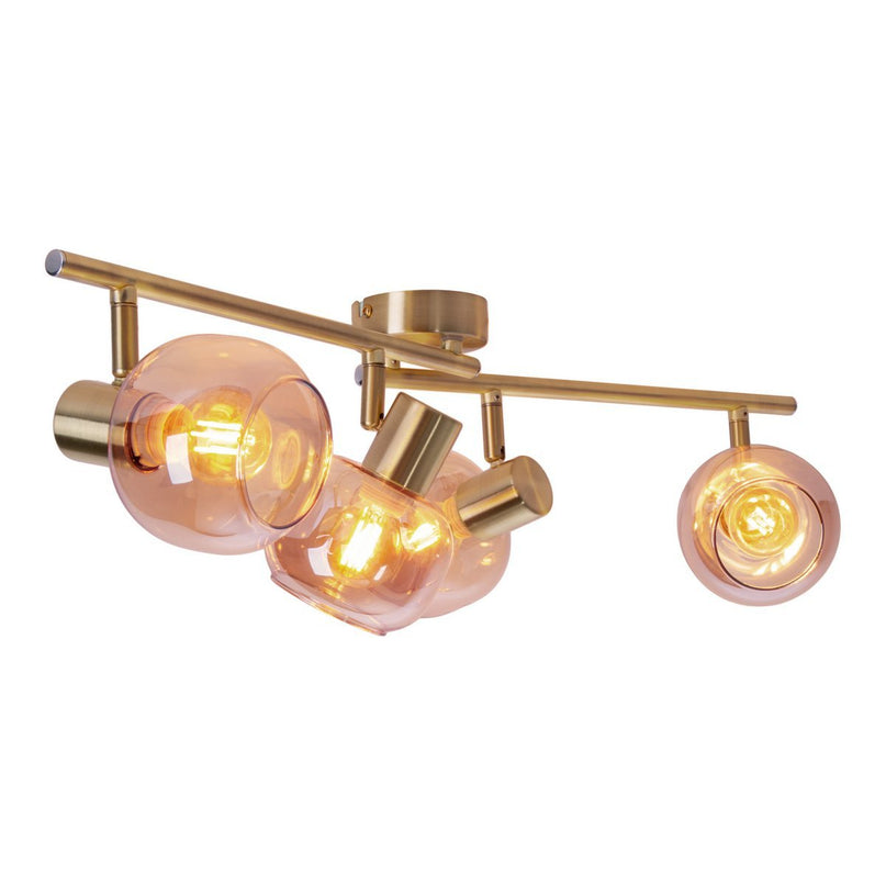 4er spot/plafondlamp "libby", klassieke plafondlamp gemaakt van messing gekleurd metaal en getinte glas in barnsteen, met E14-aansluiting, voor eetkamer, woonkamer, gang of kantoor, 80 cm lang