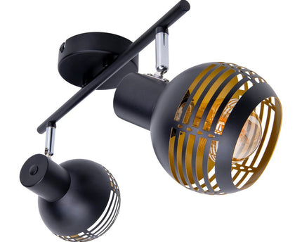 2-zitplaatsen muur en plafondlichtvlek "Casco" gemaakt van metaal in zwart en goud, met E27-aansluiting, 36 x 12 x 15 cm. Stijlvolle verlichting voor woonkamer, eetkamer of keuken.