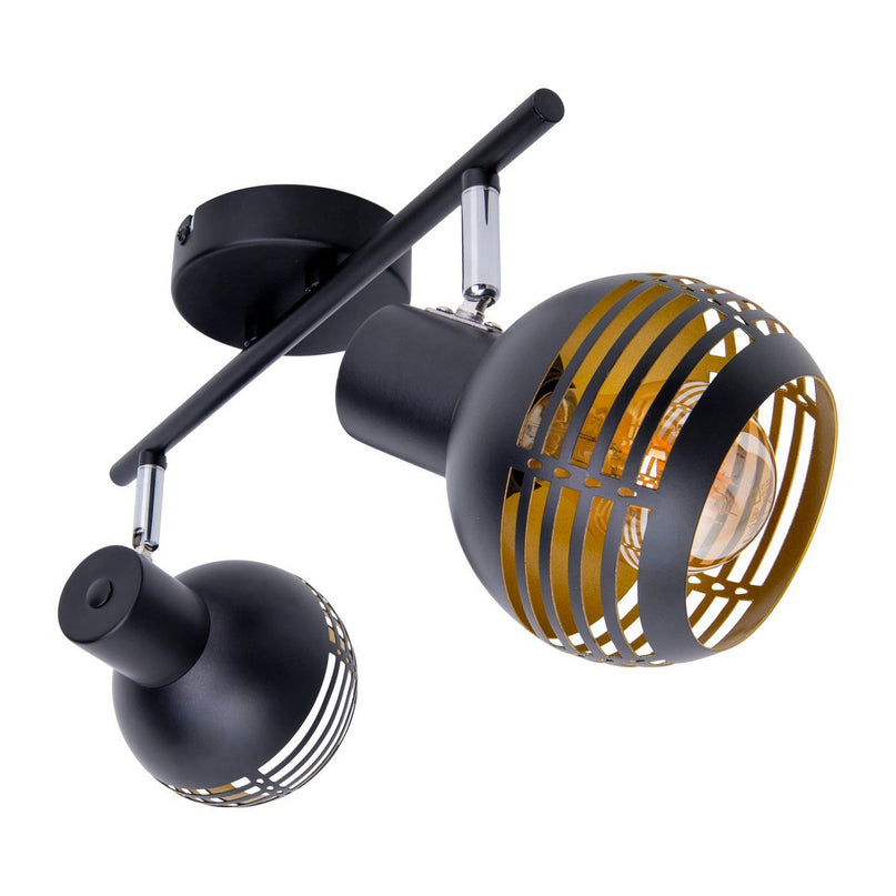 2-zitplaatsen muur en plafondlichtvlek "Casco" gemaakt van metaal in zwart en goud, met E27-aansluiting, 36 x 12 x 15 cm. Stijlvolle verlichting voor woonkamer, eetkamer of keuken.