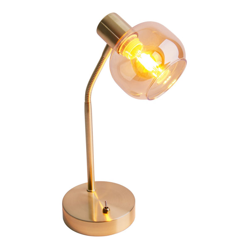 Tafellamp "Libby", klassieke tafellamp gemaakt van messing gekleurd metaal en getinte glas in Amber, met E14-aansluiting, voor eetkamer, woonkamer, gang of kantoor, 34 cm hoog