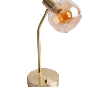 Tafellamp "Libby", klassieke tafellamp gemaakt van messing gekleurd metaal en getinte glas in Amber, met E14-aansluiting, voor eetkamer, woonkamer, gang of kantoor, 34 cm hoog