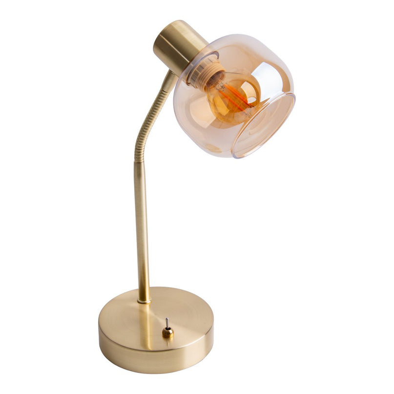 Tafellamp "Libby", klassieke tafellamp gemaakt van messing gekleurd metaal en getinte glas in Amber, met E14-aansluiting, voor eetkamer, woonkamer, gang of kantoor, 34 cm hoog