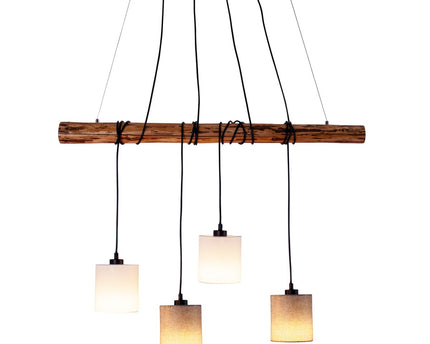 4 hanglamp "Malta" gemaakt van metaal en hout, met textielparaplu's in grijs en wit, E27 -aansluiting, verlichting voor woonkamer, kantoor of nachtkastje