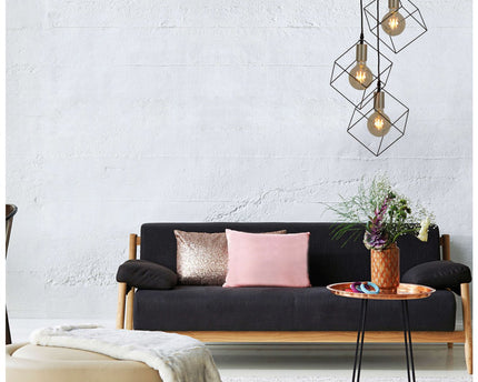 3 Flame hanglamp "Canto", hintlamp gemaakt van zwart en goud, E27-Socket-versie, voor eetkamer, woonkamer, gang of kantoor, 39 x 39 cm