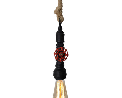 Hanger lamp "regia", black metal, henneptouw, E27 -versie, verlichting voor woonkamer, jeugdruimte of kantoor