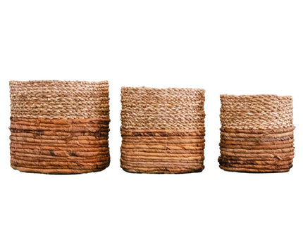 Kleine zeegrasmand BHINNEKA (tweekleurig) | Plantenmand | Kleine opbergmand | Geweven Boho-mand | Plantenbak | Decoratieve mand | Ronde bloemenmand