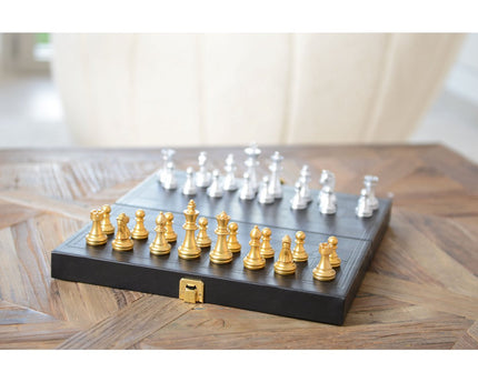 Backgammon -spel/faalspel in een zwarte imitatie lederen hoesje