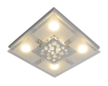 De LED -plafondlamp "chur" 30 x 30 cm, chom -gekleurd metaal, gedeeltelijk gevatneerd glas, geïntegreerde LED's, warm wit