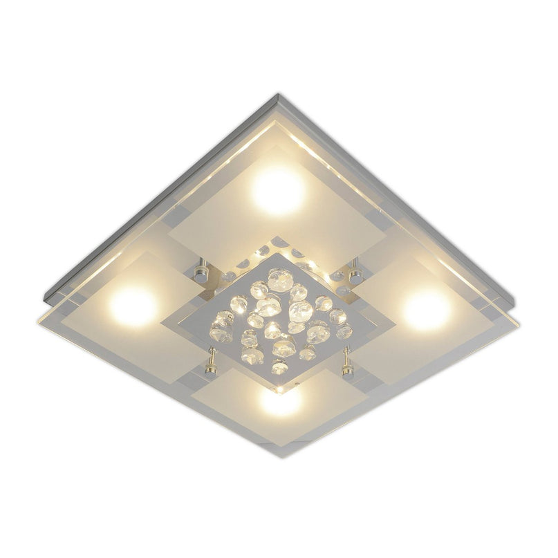 De LED -plafondlamp "chur" 30 x 30 cm, chom -gekleurd metaal, gedeeltelijk gevatneerd glas, geïntegreerde LED's, warm wit
