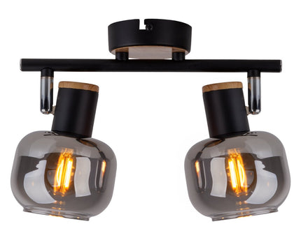 2 Spot plafondlamp "fumoso", metalen plafondlamp en rookglas in zwart en natuur, met E14 -aansluiting, voor eetkamer, woonkamer, gang of kantoor, 40 x 20 cm