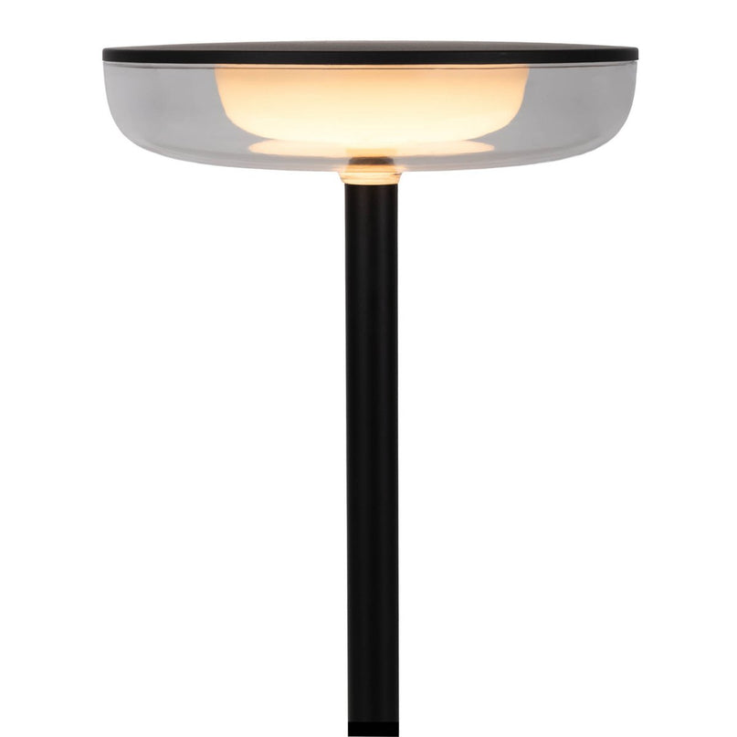 Noteloze tabletlamp "PASI" voor buiten en binnen, gemaakt van metaal en plastic in zwart, dimbaar, met aanraking en geheugenfunctie, ca. 26 cm hoog