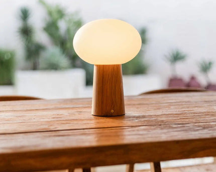 Max lichtbruine houten oplaadbare tafellamp met glas en oplaadbare batterij | Dimbare en veelzijdige verlichting