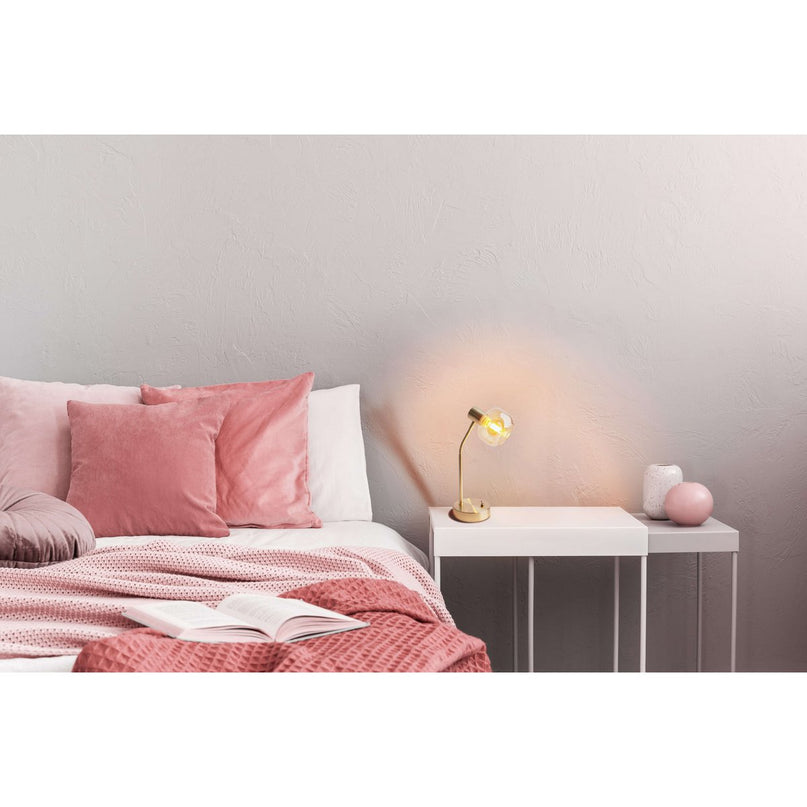 Tafellamp "Libby", klassieke tafellamp gemaakt van messing gekleurd metaal en getinte glas in Amber, met E14-aansluiting, voor eetkamer, woonkamer, gang of kantoor, 34 cm hoog