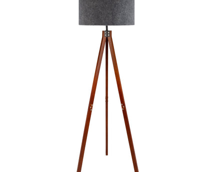 Staande lamp "Filco" Ø Ca. 45 cm, 147 cm hoog, gemaakt van hout en plastic in bruin en grijs, voor E27, voor woonkamer, slaapkamer en eetkamer