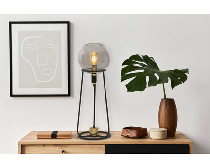 Tafellamp "Stelo", moderne tafellamp gemaakt van zwart metaal en rookglas, E27 -aansluiting, 71 cm hoog, voor eetkamer, woonkamer, gang of kantoor,