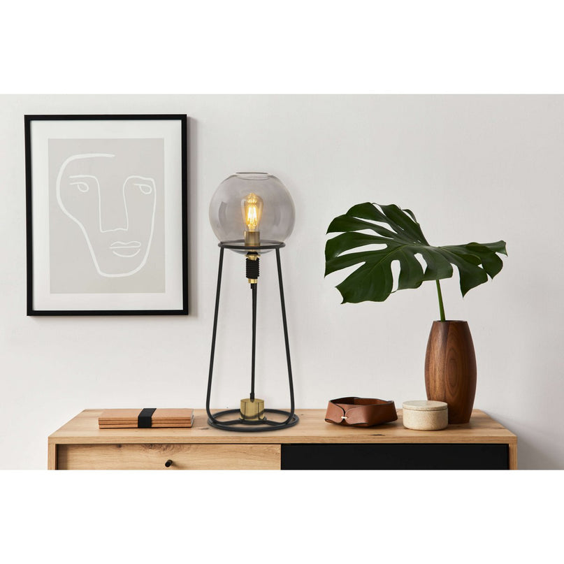 Tafellamp "Stelo", moderne tafellamp gemaakt van zwart metaal en rookglas, E27 -aansluiting, 71 cm hoog, voor eetkamer, woonkamer, gang of kantoor,
