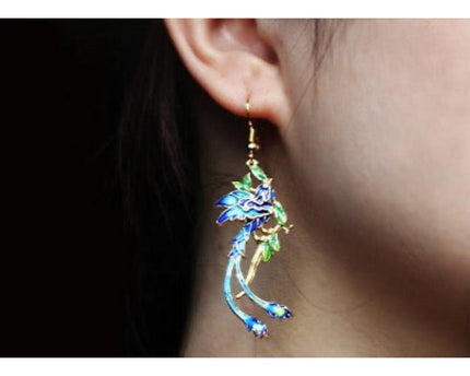Chinese koninklijke oorbellen-Cloisonné-Phoenix n Flower