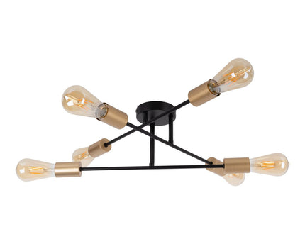 Plafondlicht "Modo" 6-flame gemaakt van metaal in zwart, versies goud, E27-aansluiting, plafondlamp voor woonkamer, eetkamer, keuken, gang, gang of kantoor met een Øvon 54,5 cm