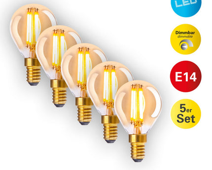 5-set LED-lamp met E14 versie 3.9 watt, gemaakt van metaal en glas, barnsteen
