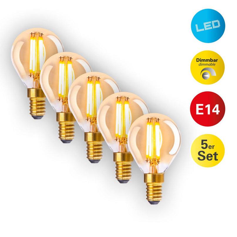 5-set LED-lamp met E14 versie 3.9 watt, gemaakt van metaal en glas, barnsteen