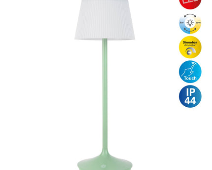 Zonne -batterijlamp "EMMI" 38 cm hoog, paraplu Ø 13 cm, metaal in mint en wit plastic, voor de buitenruimte, dimable CCT.