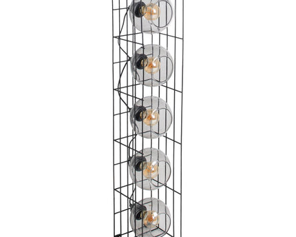 Glasse-stand-lamp "Cesta" vloerlamp gemaakt van zwarte metalen draad en getinte glas, met E27-aansluiting, 95 cm hoog, voor eetkamer, woonkamer, gang of kantoor,