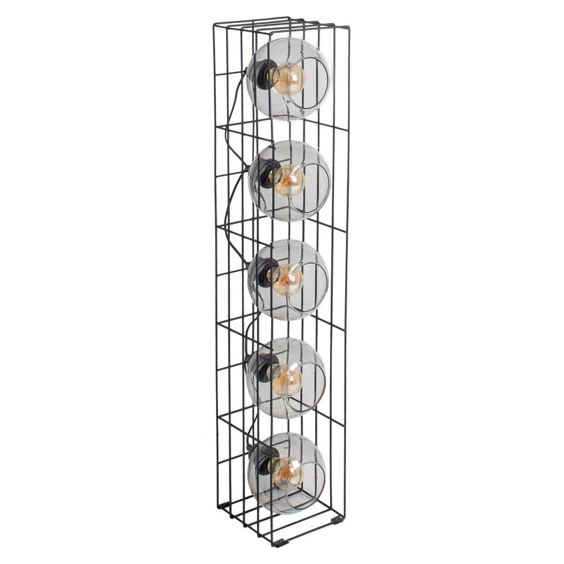 Glasse-stand-lamp "Cesta" vloerlamp gemaakt van zwarte metalen draad en getinte glas, met E27-aansluiting, 95 cm hoog, voor eetkamer, woonkamer, gang of kantoor,
