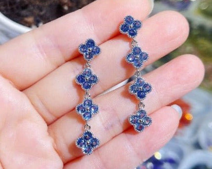 Blauwe geluksklaver Longline Drop Oorbellen