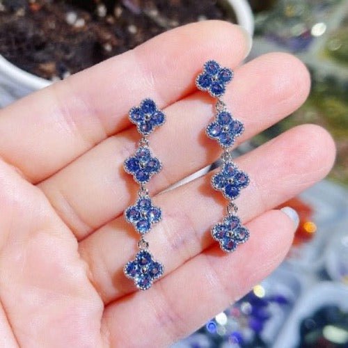 Blauwe geluksklaver Longline Drop Oorbellen