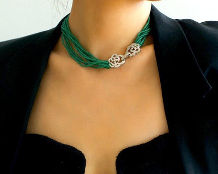 Gevlochten choker met cat's oogstenen kralen - Camille sluiting