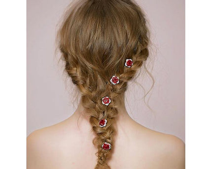 Romantische Red Rose Bruidshaarspelden-Een set van 8