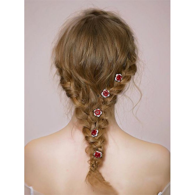 Romantische Red Rose Bruidshaarspelden-Een set van 8