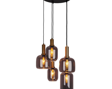 5 hanglamp "fumo", hanglamp gemaakt van metaal en glas in zwart, met E14 -aansluiting, voor eetkamer, woonkamer, gang of kantoor, hangende lamp Ø ca.