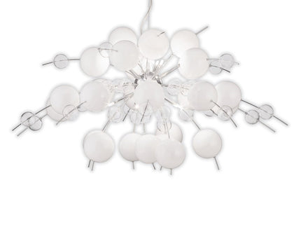 Hanger lamp "explosie" wit, gemaakt van metaal en glas, G9 -versies, hangende lamp voor eetkamer, woonkamer, hal of kantoor, Øca. 98 cm