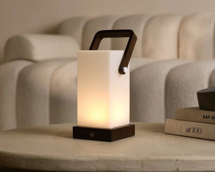 Harper Donkerbruine Houten Lamp – Snoerloze Oplaadbare Tafellamp met Handvat