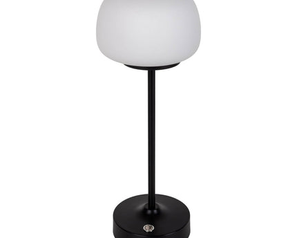LED -batterij/ tafellamp "Pina" 30 cm hoog, gemaakt van metaal (zwart) en glas (wit), geïntegreerde LED's, warm wit