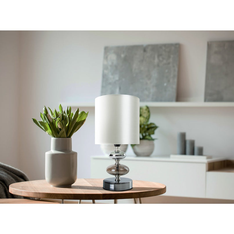Stof, tafellamp "mali", tafellamp gemaakt van metaal- en textielmateriaal, wit, met E14 -aansluiting, voor eetkamer, woonkamer, gang of kantoor, tafellamp voor woonkamer of eetkamer, bedlamp 28,5 cm hoog