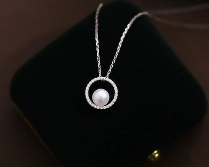 Sprankelende cirkel parel sieraden set-ketting en oorbellen