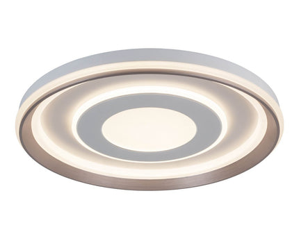 LED-plafondlamp "Doira" Ø 50,5 cm, 7,5 cm hoog, metaal en plastic in zilver en wit, geïntegreerde LED's, 3600 lm licht licht, dimable, CCT-functie 3000-6500 K, nachtlichtfunctie