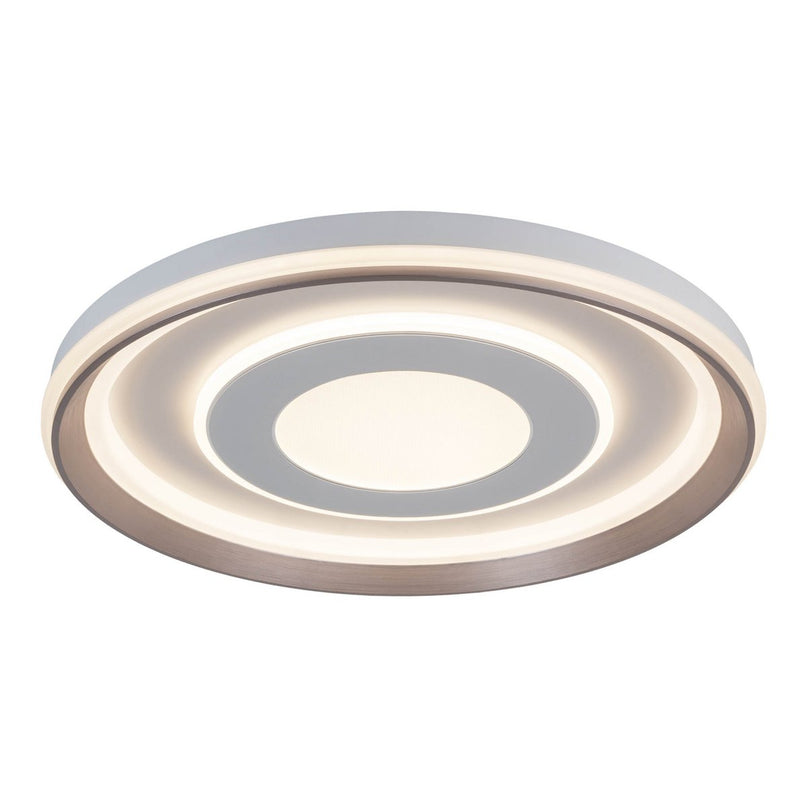 LED-plafondlamp "Doira" Ø 50,5 cm, 7,5 cm hoog, metaal en plastic in zilver en wit, geïntegreerde LED's, 3600 lm licht licht, dimable, CCT-functie 3000-6500 K, nachtlichtfunctie