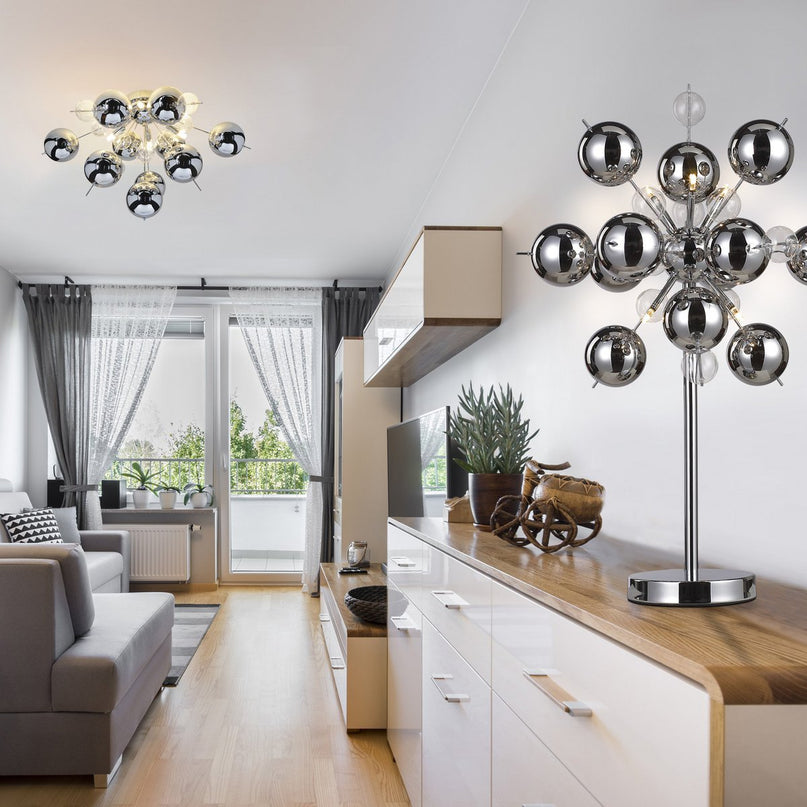 Plafondlamp "explosie" chroom gemaakt van metaal en glas, G9 -versies, plafondlamp voor eetkamer, woonkamer, gang of kantoor, Ø57 cm