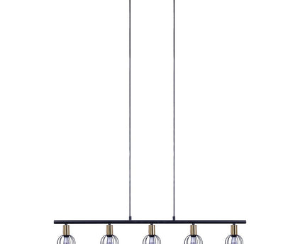 5 hanglamp "Corbis", echtelijke lamp gemaakt van zwart in zwart, met goud en rotan, met E14 -aansluiting, voor eetkamer, woonkamer, gang of kantoor, 100 cm lang