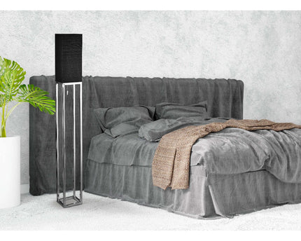 Staande lamp "Alfa", moderne vloerlamp gemaakt van metaal en textiel in chroom/donkergrijs, met E27 -aansluiting, 150,5 cm hoog, chique lamp voor gang, woonkamer en kantoor