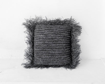 Zwart Raffia sierkussen met vulling Decoratief kussen met franjes GANDI gemaakt van Raffia (2 maten)