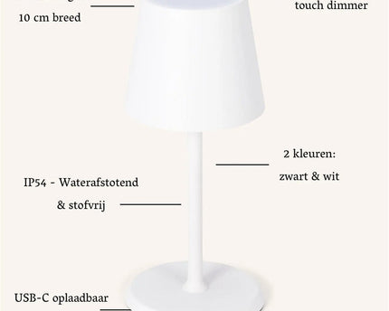 James White oplaadbare tafellamp – draadloos, dimbaar en elegant