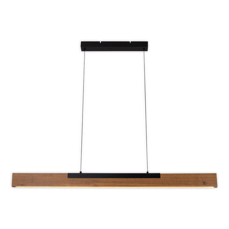 LED hanglamp "Wilma" gemaakt van metaal en hout (MDF) in zwart en bruin, ca. 122.2 cm lang, ca. 150 cm hoog, in hoogte verstelbaar, met geïntegreerde lamp, dimbaar, met geheugeneffect